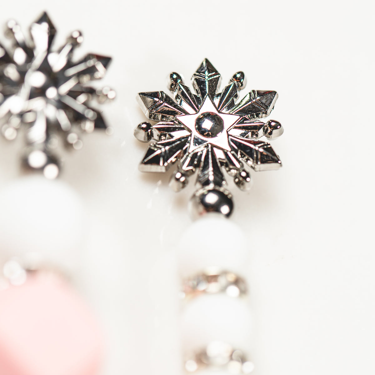 Handmade snowflake cookie scribe with rhinestone and silicone beads