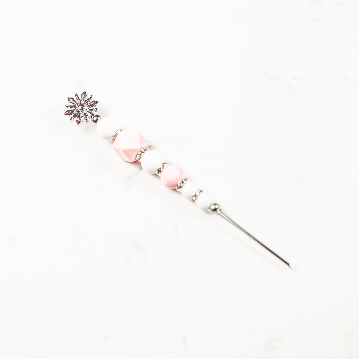 Handmade snowflake cookie scribe with rhinestone and silicone beads