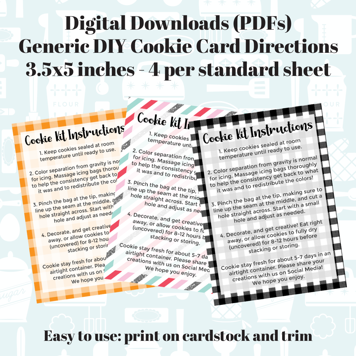 Generic DIY cookie kit instruction card PDF download