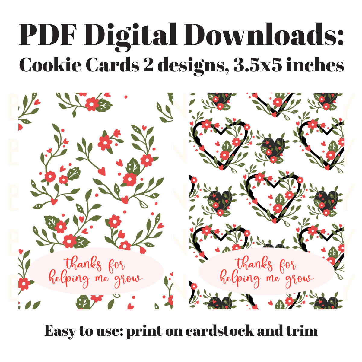 Valentine's Day cookie card PDF download, two designs