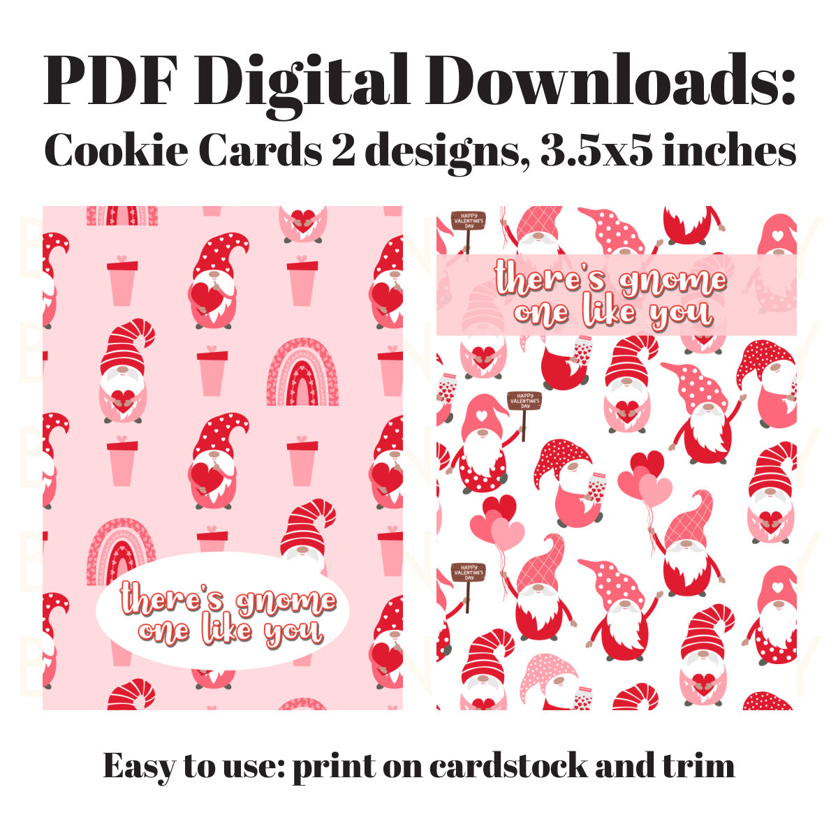 Valentine's Day cookie card PDF download, two designs