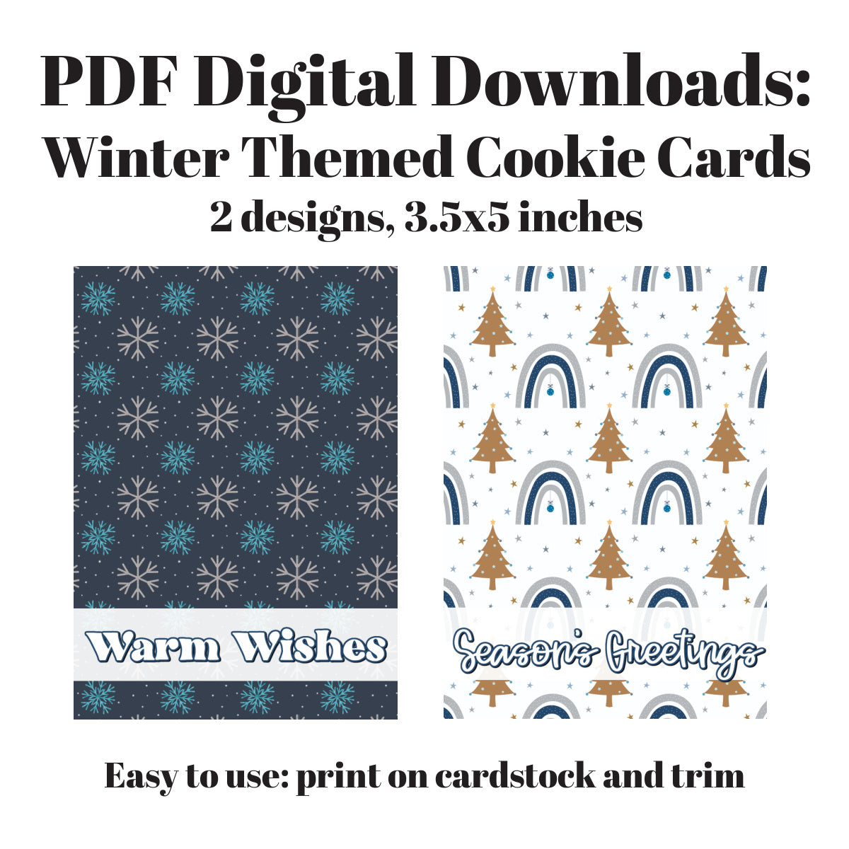 Christmas cookie cards PDF download, 3.5x5 inch printable cards for decorating and packaging cookies