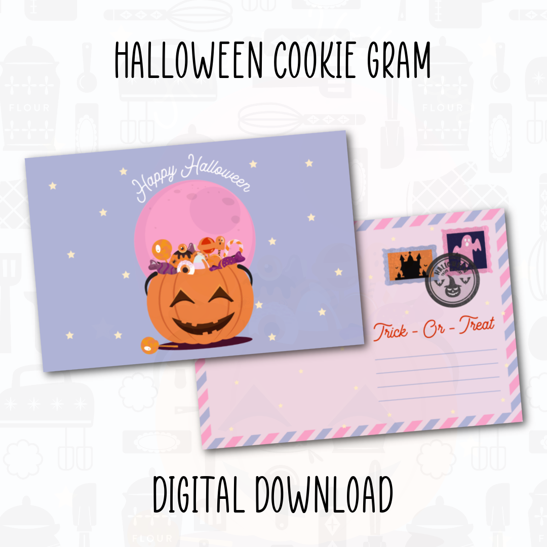 Halloween Cookie Gram 4x6 postcard digital PDF file for packaging cookies and treats