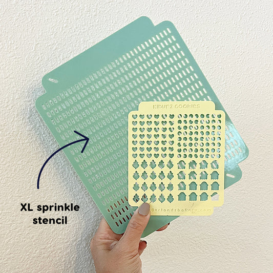 3D printed XL sprinkle stencil by Kiburz Cookies for royal icing cookie decorating