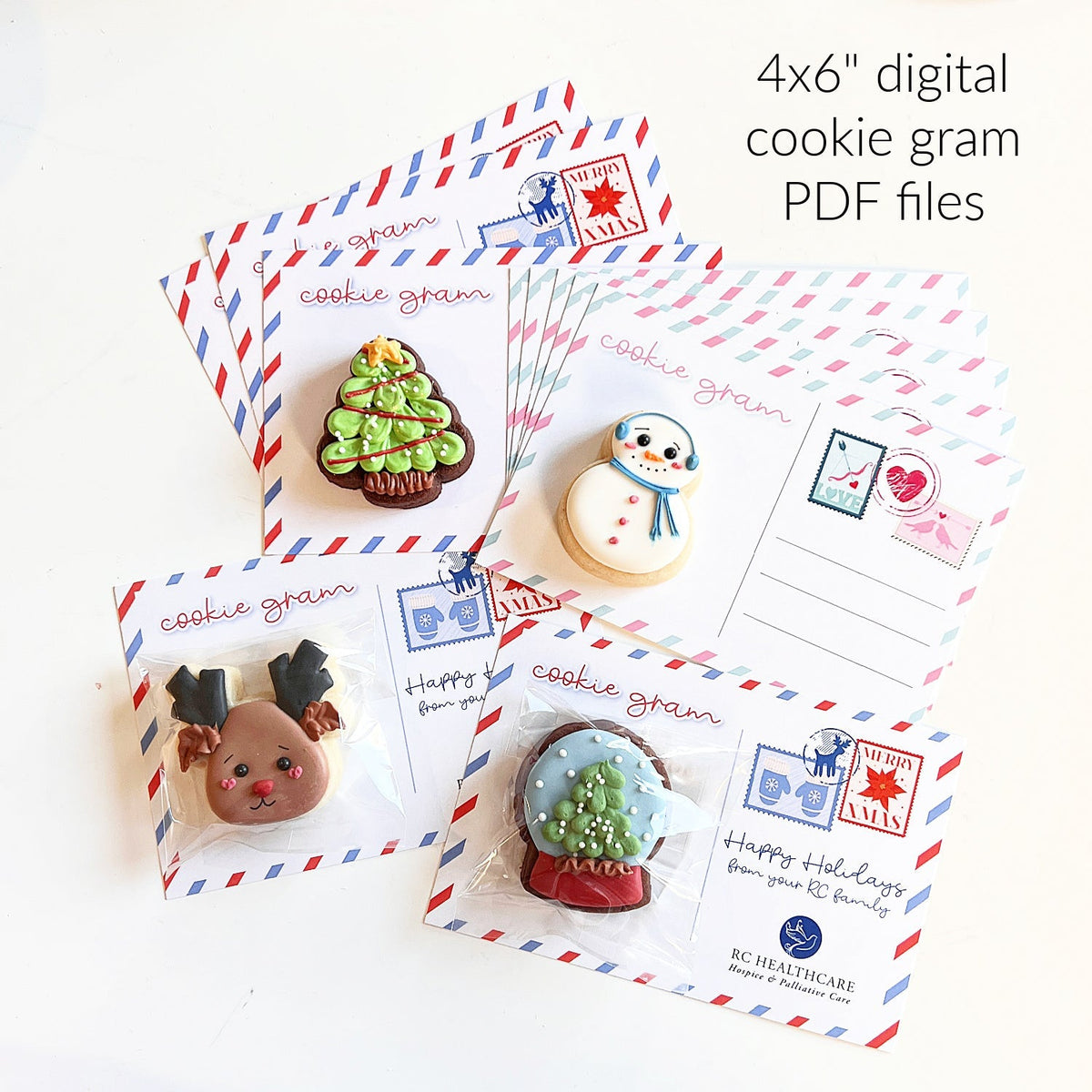 Christmas Cookie Gram 4x6 postcard digital PDF file for packaging cookies and treats