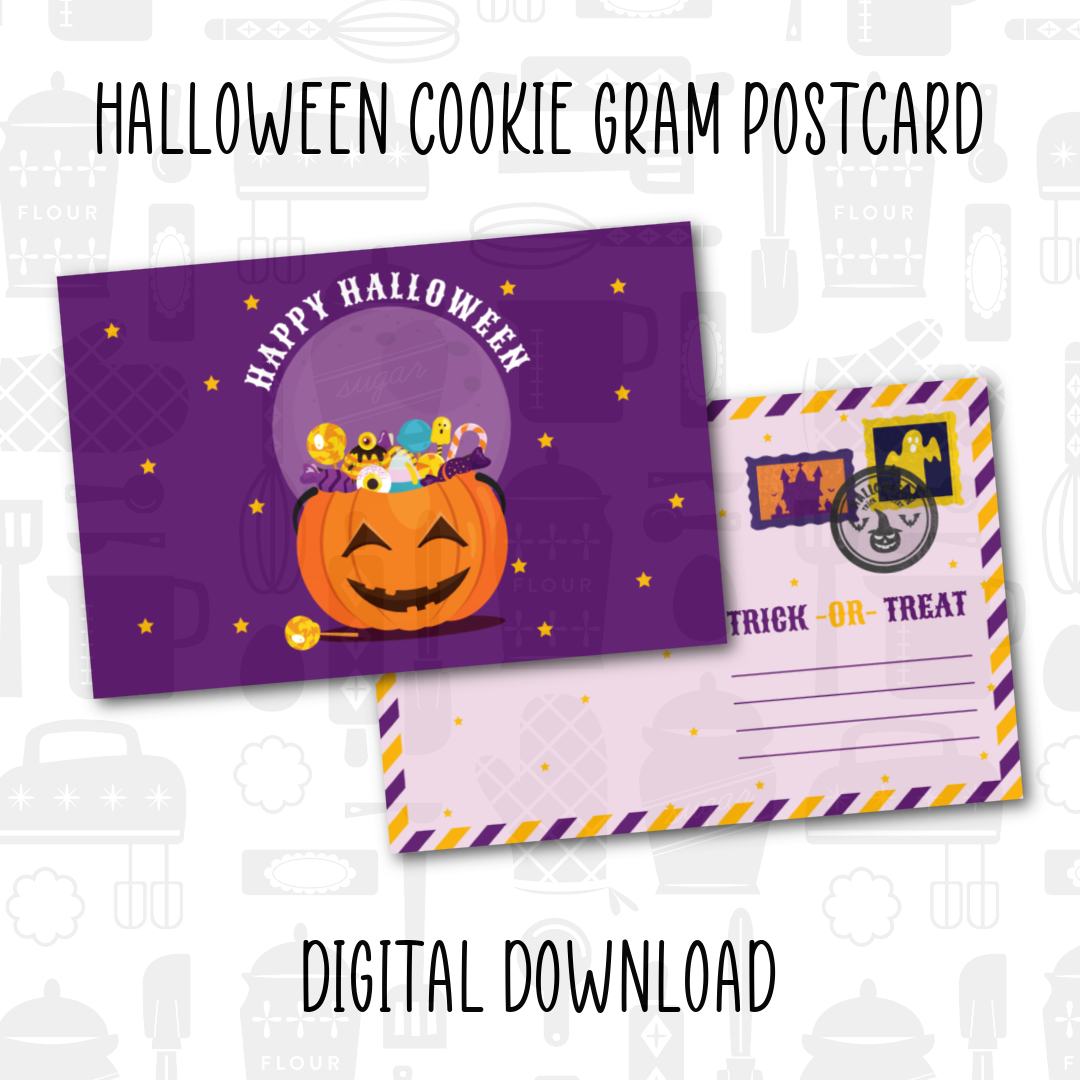 Halloween Cookie Gram 4x6 postcard digital PDF file for packaging cookies and treats