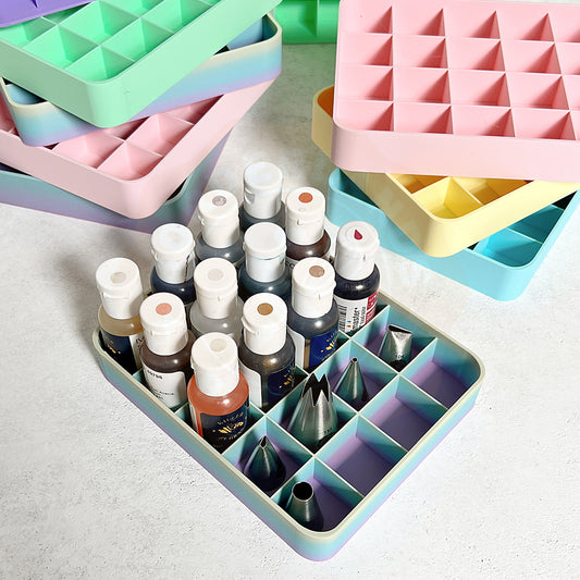 3D printed 20-slot gel color organizer by Kiburz Cookies for small gel color bottles
