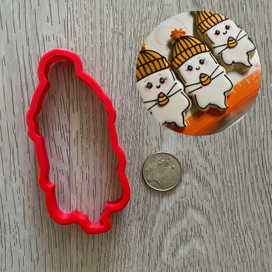 Ghost wearing a beanie shaped cookie cutter, 3D printed food-safe PLA