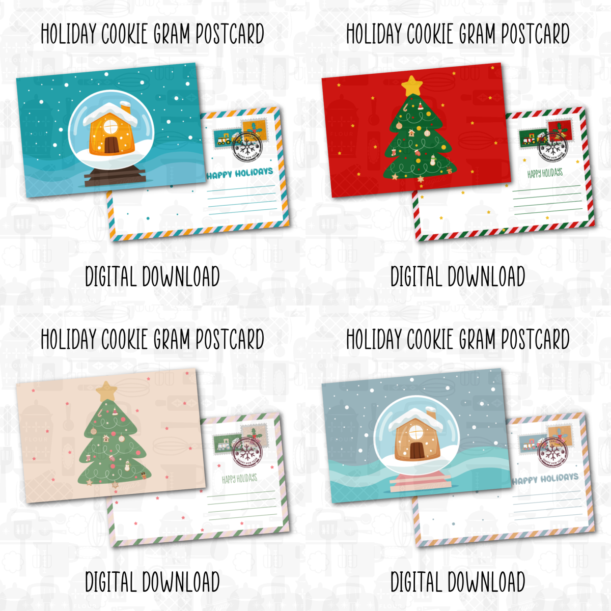 Christmas Cookie Gram 4x6 postcard digital PDF file for packaging cookies and treats