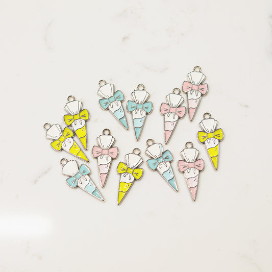 Piping bag bow enamel charm, 1.15 inches, sold as a pair