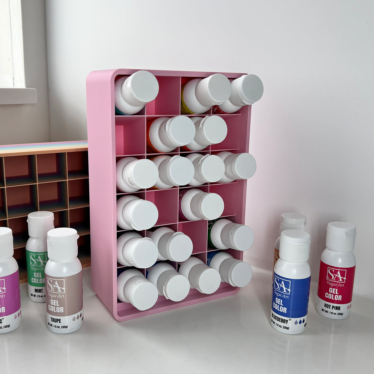 3D printed 24-slot organizer by Kiburz Cookies for The Sugar Art gel food colors