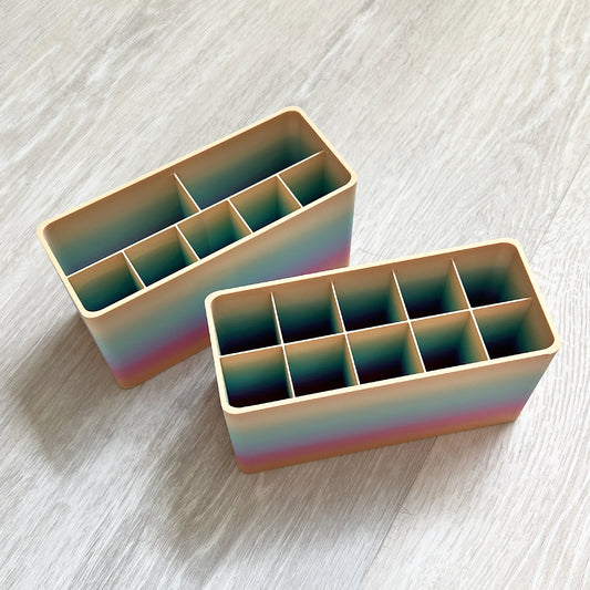 3D printed tall slotted organizer by Kiburz Cookies for cookie scribes, brushes, and tools