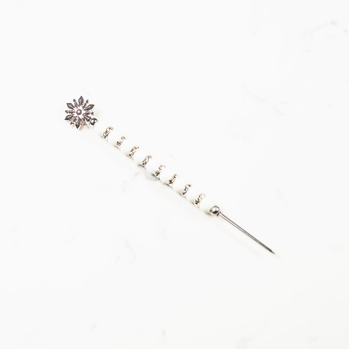 Handmade snowflake cookie scribe with rhinestone and silicone beads