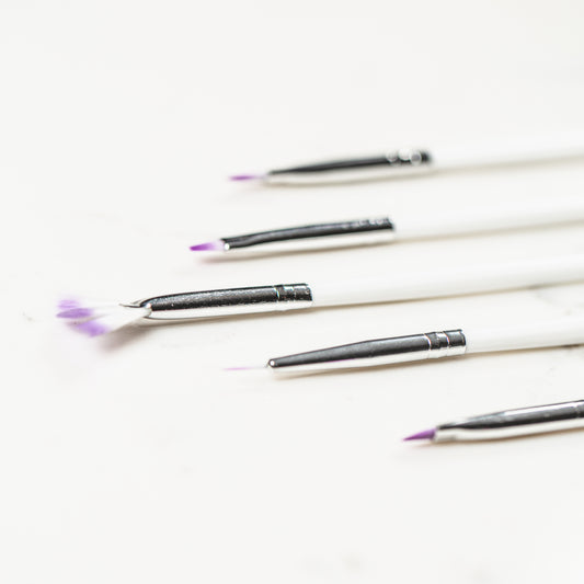 Basic cookie decorating paint brush set, 5 pieces, purple-tipped bristles