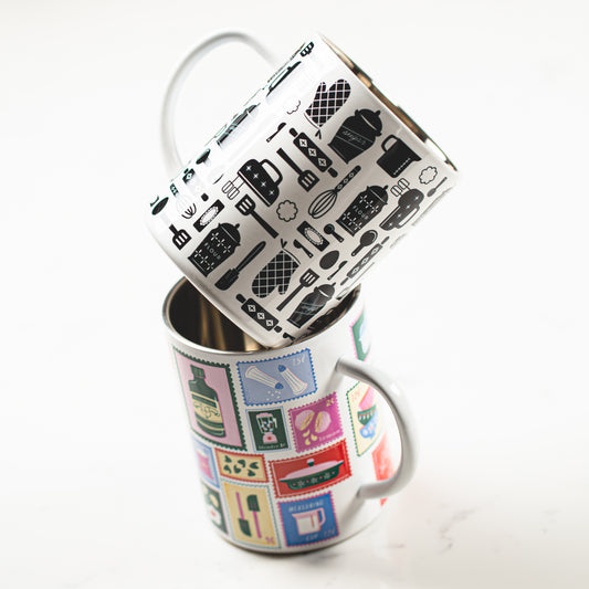 Stainless steel insulated bakery-themed mug, 15 oz