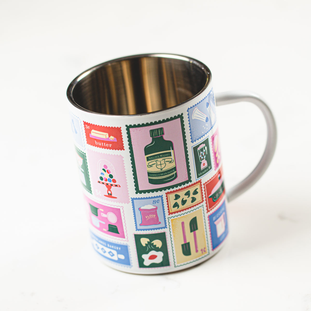 Stainless steel insulated bakery-themed mug, 15 oz