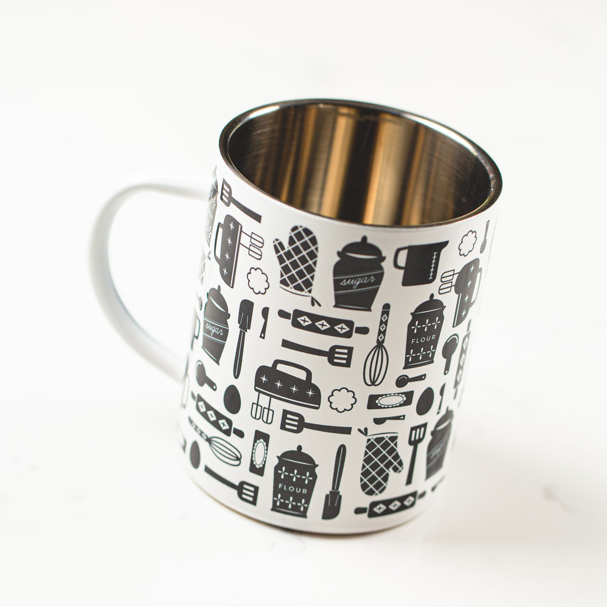 Stainless steel insulated bakery-themed mug, 15 oz