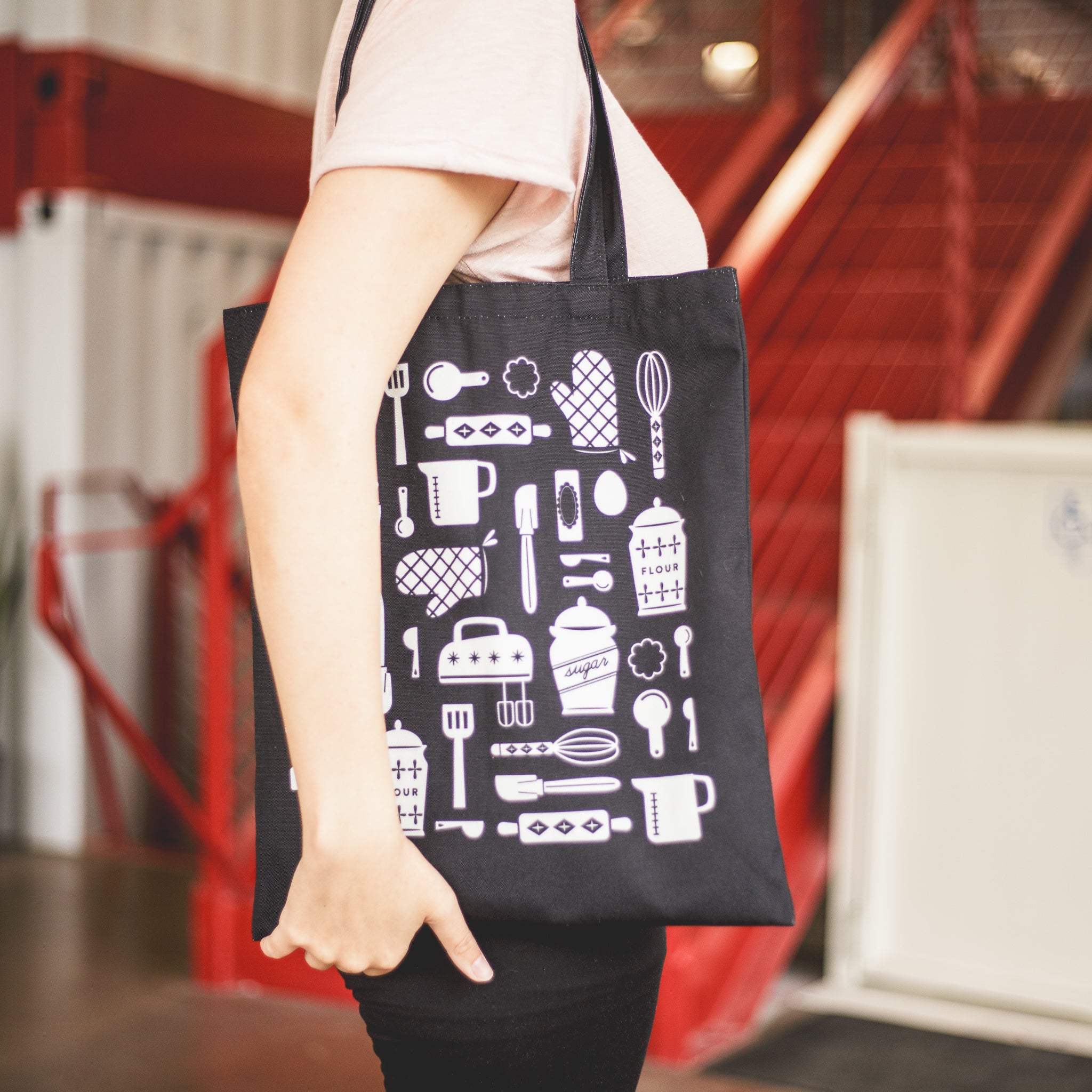 Black Patterned Canvas Tote