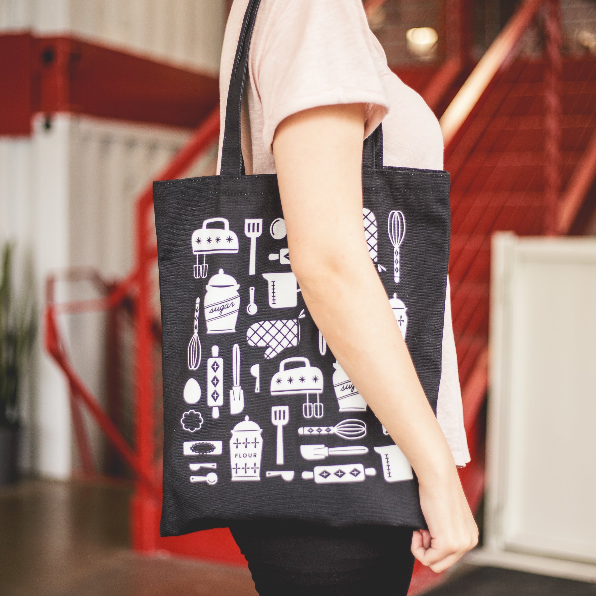 Black Patterned Canvas Tote