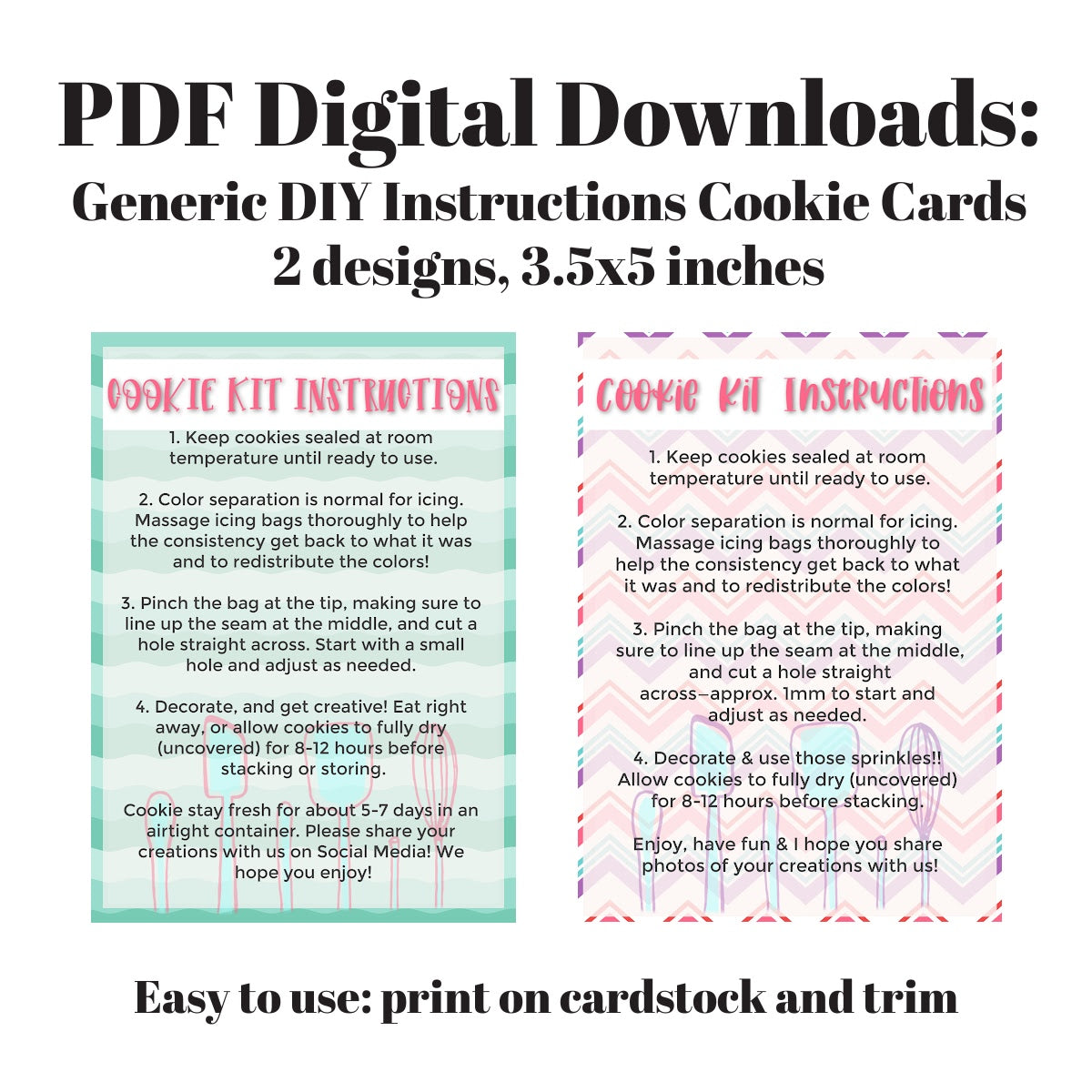 Generic DIY cookie kit instruction card PDF download