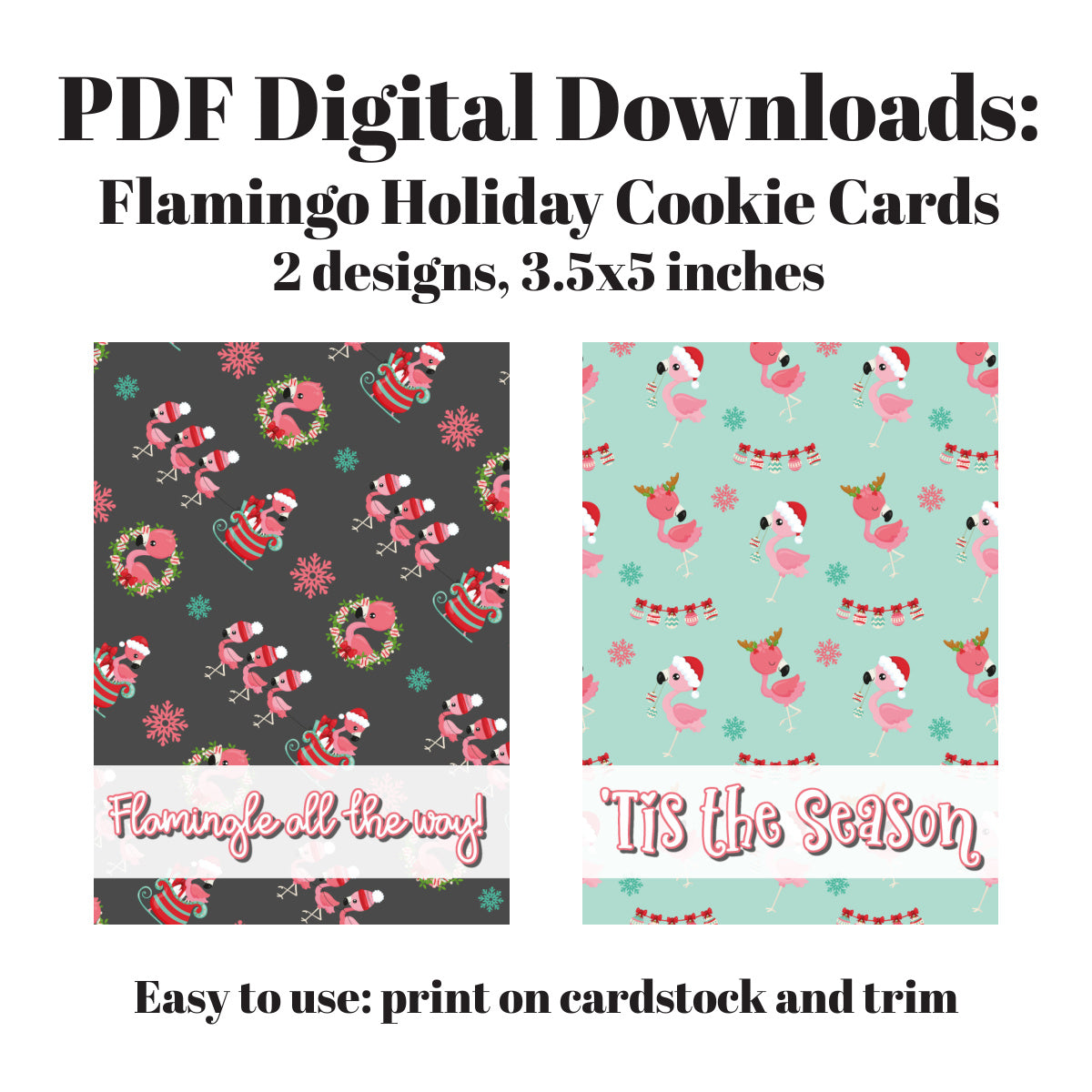 Christmas cookie cards PDF download, 3.5x5 inch printable cards for decorating and packaging cookies