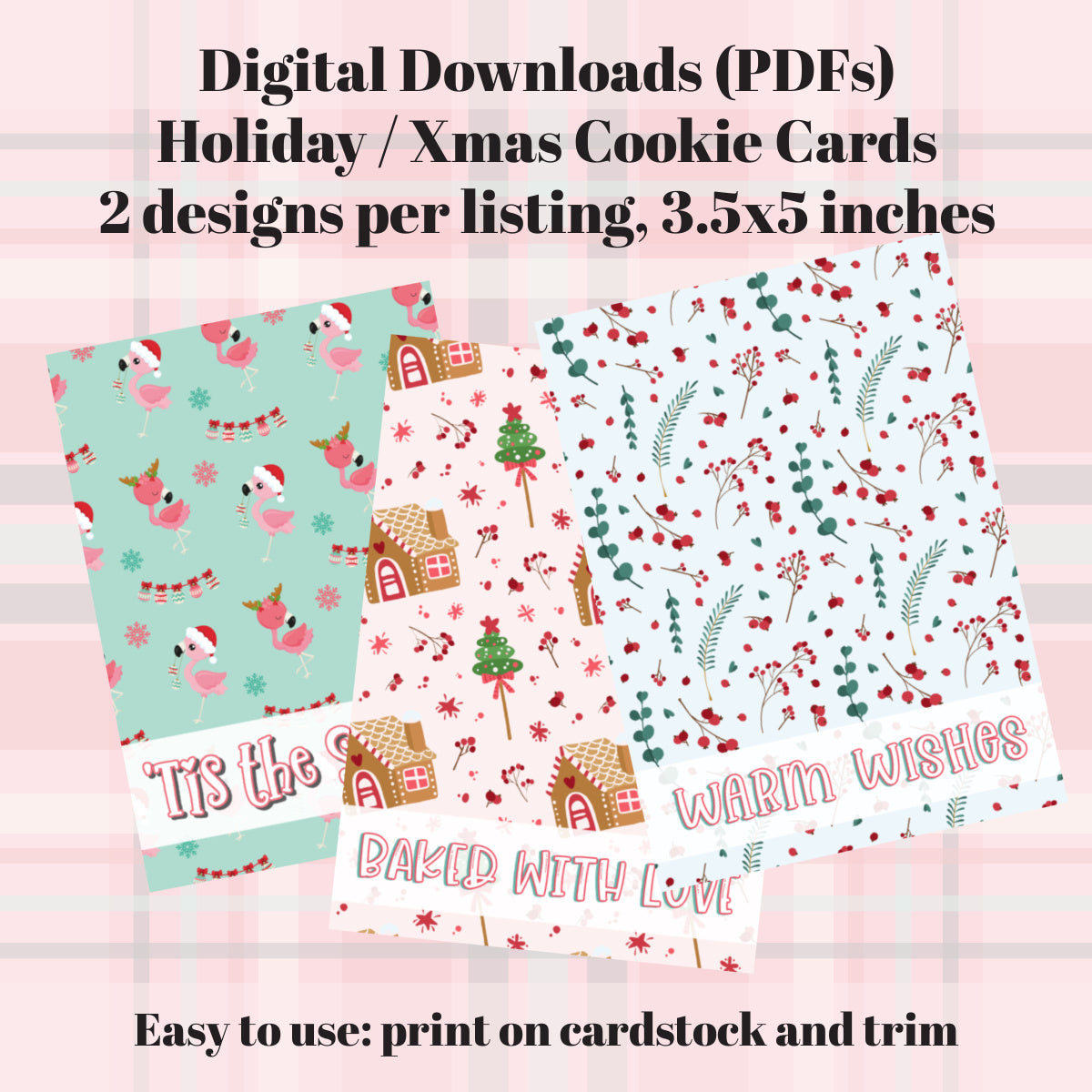 Christmas cookie cards PDF download, 3.5x5 inch printable cards for decorating and packaging cookies