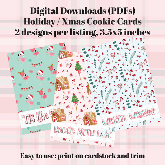 Christmas cookie cards PDF download, 3.5x5 inch printable cards for decorating and packaging cookies
