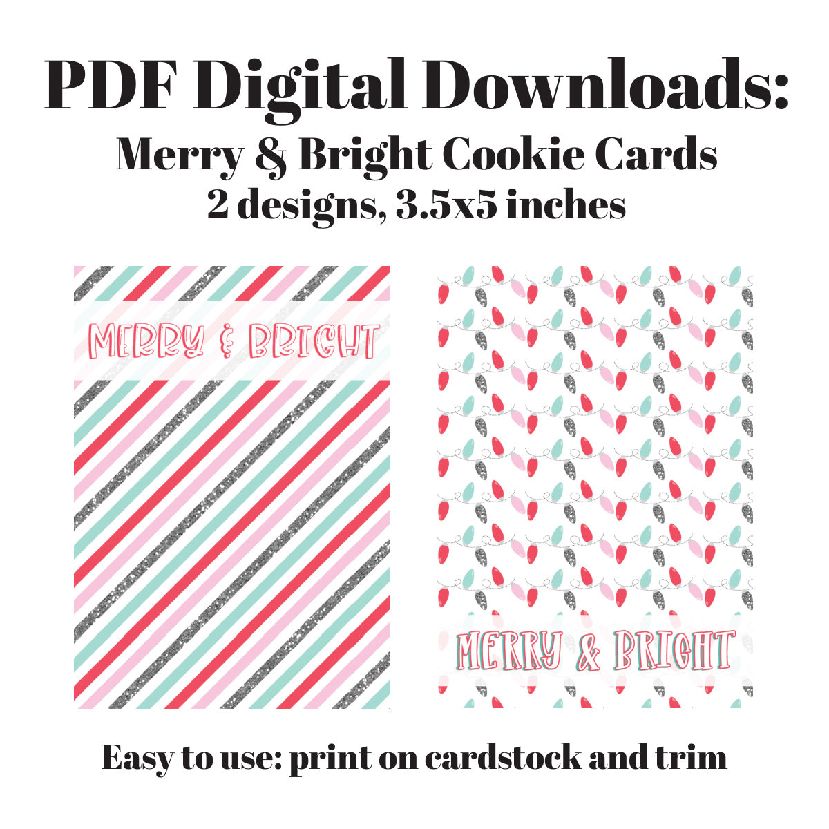 Christmas cookie cards PDF download, 3.5x5 inch printable cards for decorating and packaging cookies