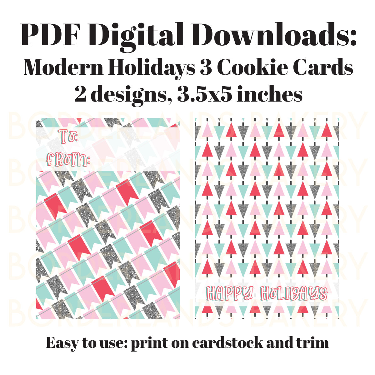 Christmas cookie cards PDF download, 3.5x5 inch printable cards for decorating and packaging cookies