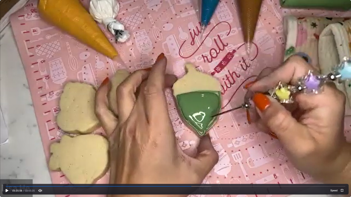 Royal icing Zoom workshop replay with fall themed cookie decorating examples and recipe PDF