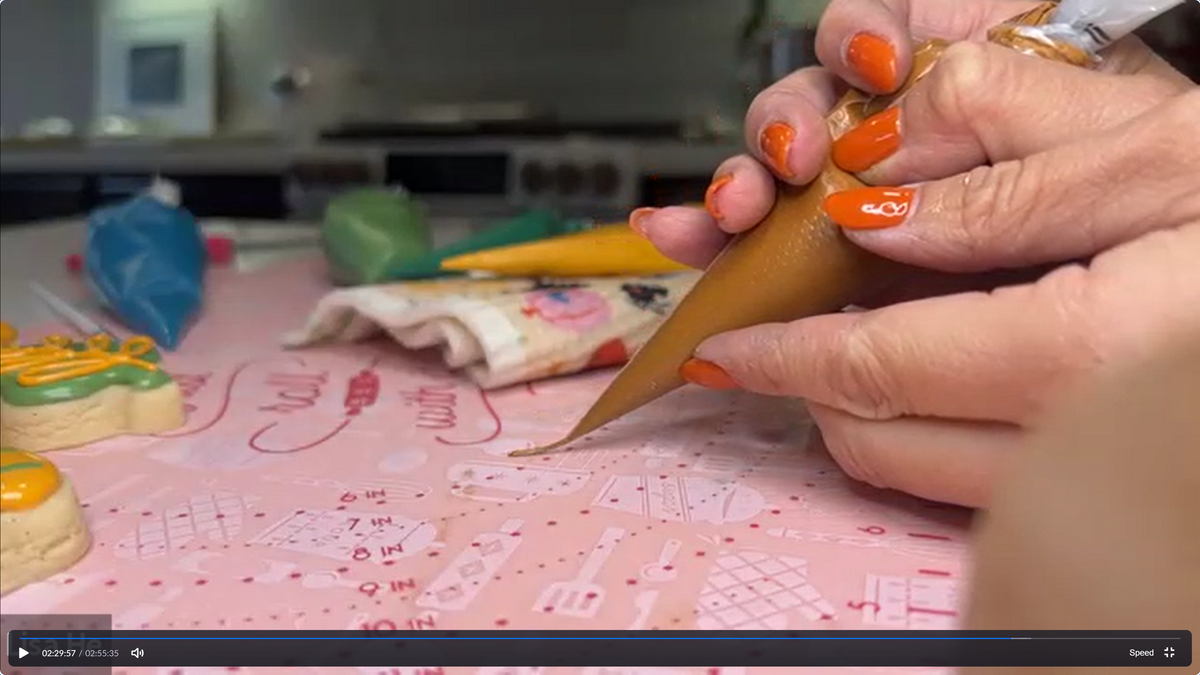 Royal icing Zoom workshop replay with fall themed cookie decorating examples and recipe PDF