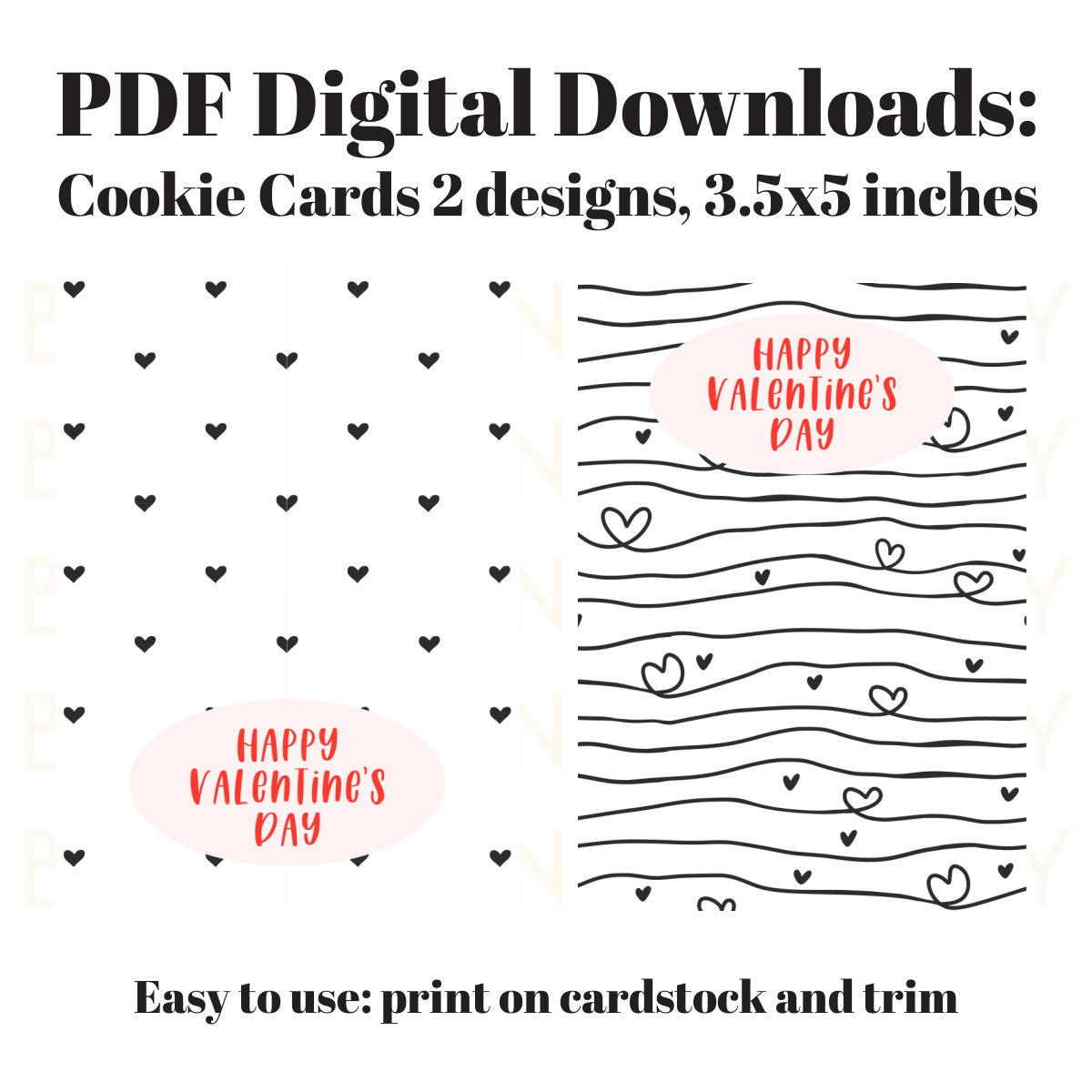 Valentine's Day cookie card PDF download, two designs