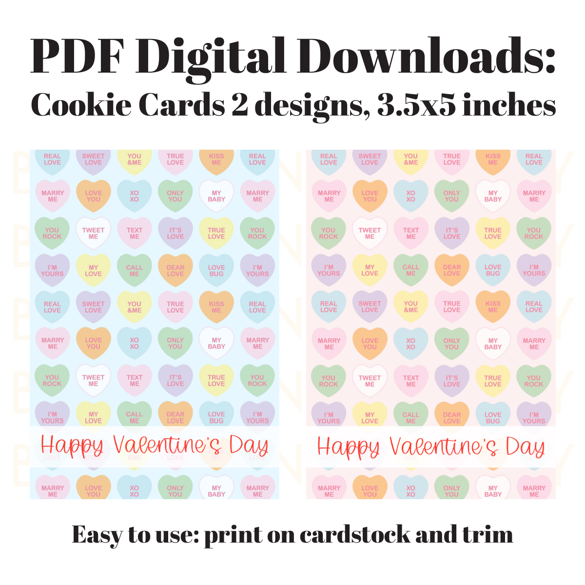 Valentine's Day cookie card PDF download, two designs