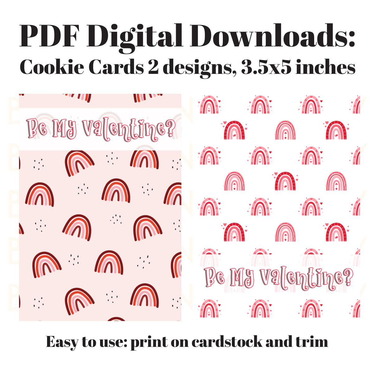 Valentine's Day cookie card PDF download, two designs