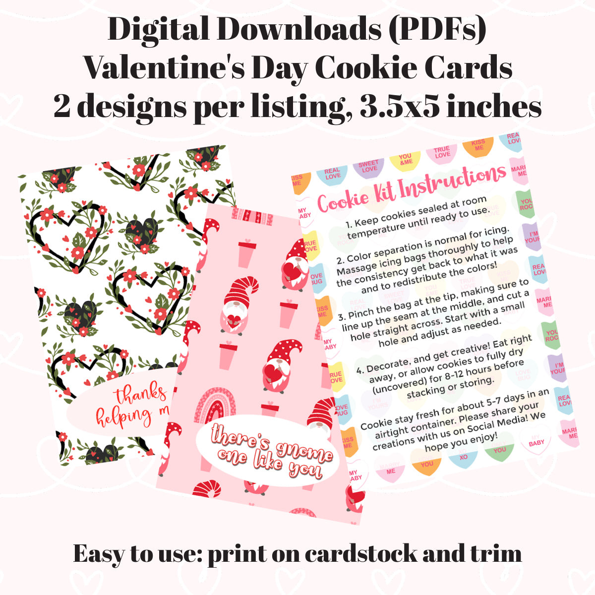 Valentine's Day cookie card PDF download, two designs