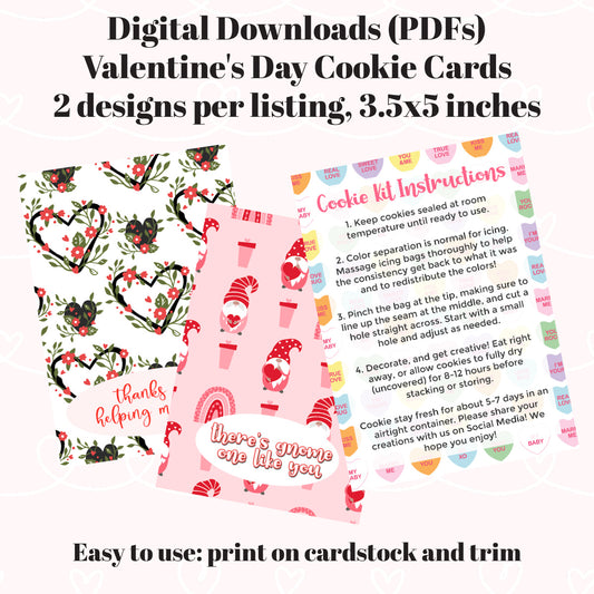 Valentine's Day cookie card PDF download, two designs