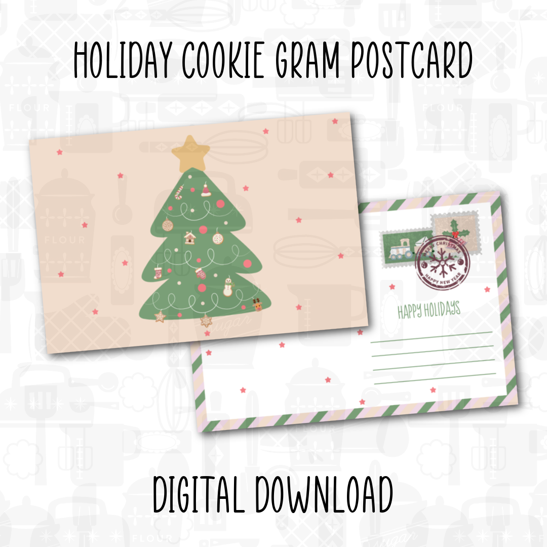 Christmas Cookie Gram 4x6 postcard digital PDF file for packaging cookies and treats