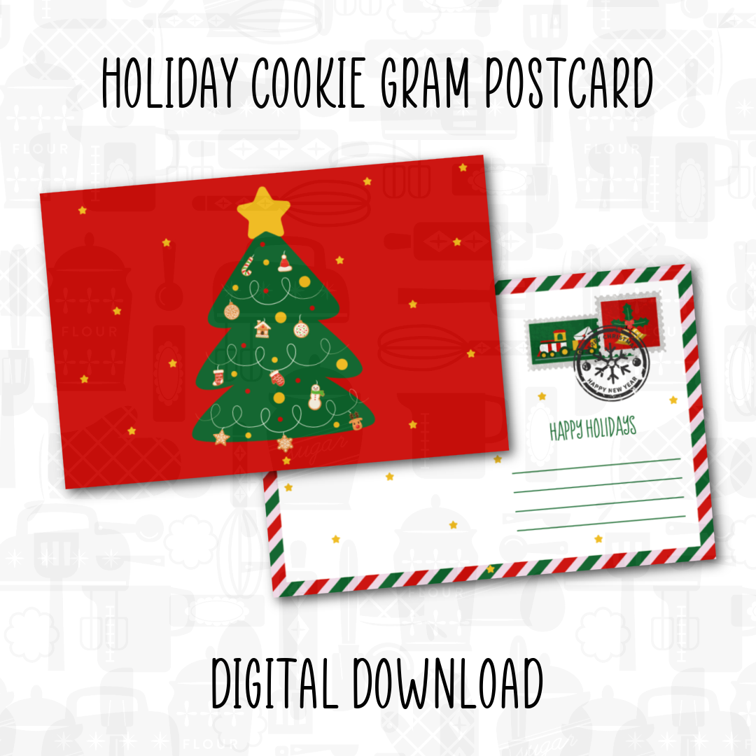 Christmas Cookie Gram 4x6 postcard digital PDF file for packaging cookies and treats