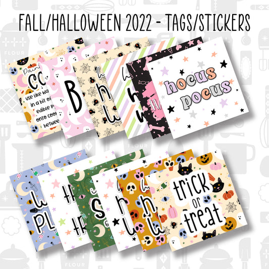 Halloween and Fall 2022 printable packaging tags, 2 inch square digital PDF download