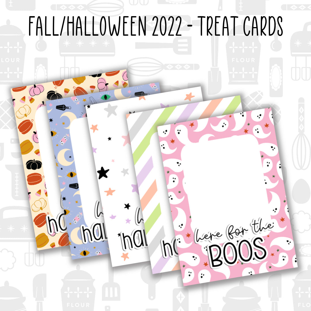 Halloween and Fall 2022 treat backer cards, 3.5x5 inch printable digital PDF download