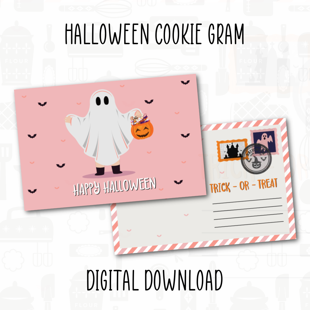 Halloween Cookie Gram 4x6 postcard digital PDF file for packaging cookies and treats