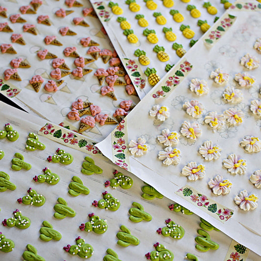 Summer themed royal icing transfer template PDF, fruit shapes