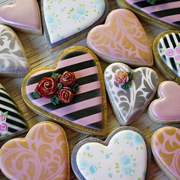 Borderlands Bakery Sugar cookies decorated with The Sugar Art sterling Pearl powder