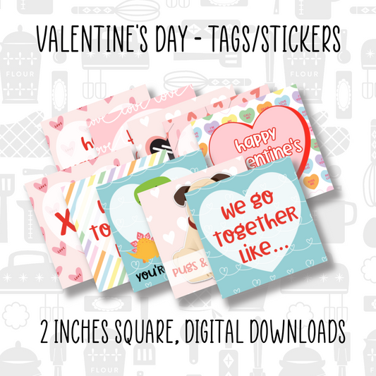 Valentine's Day cookie packaging tags, 2 inch square printable tags for gift-giving